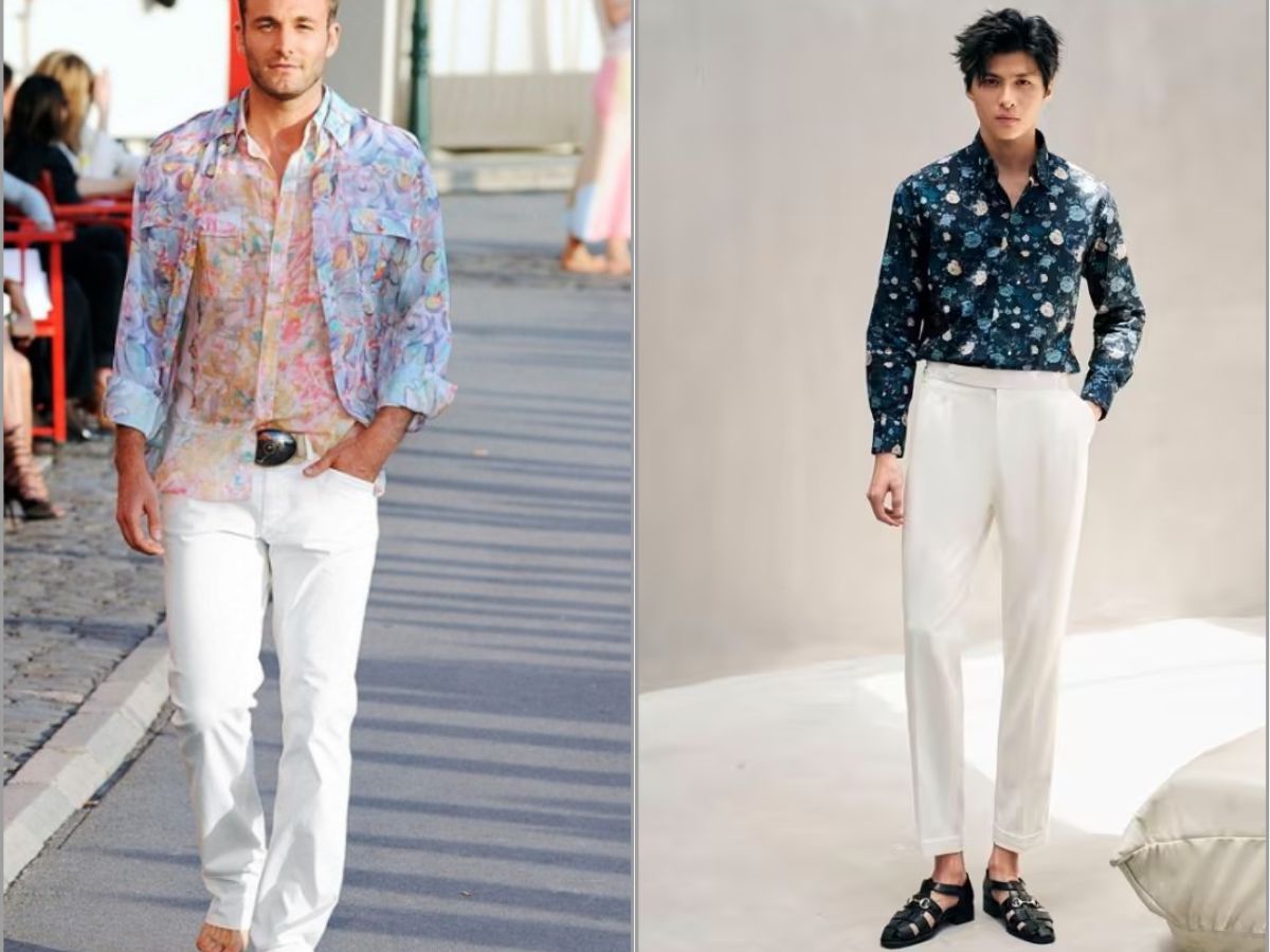 Quần trắng nam với áo Floral Shirt chuẩn vibe hè tươi mát