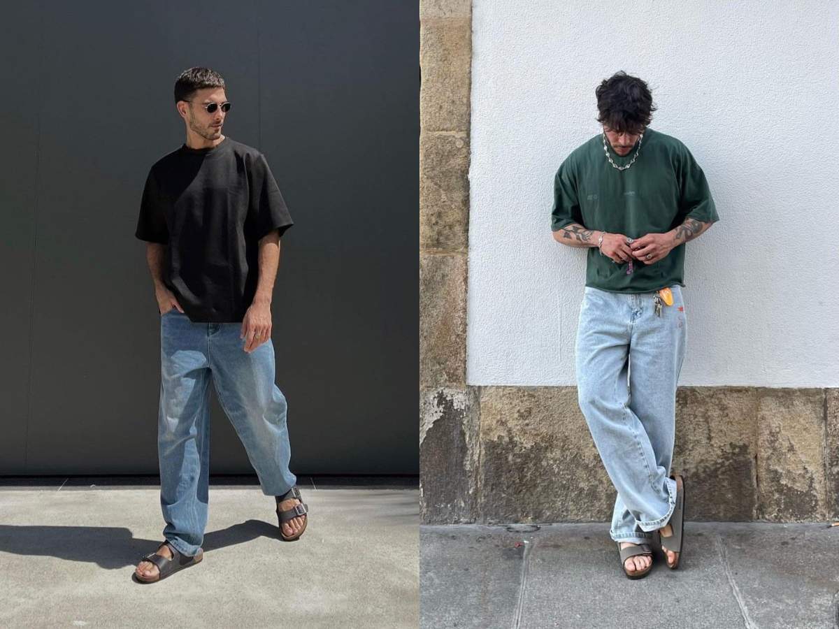 Cách phối giày với quần jean nam thoải mái cùng dép quai ngang