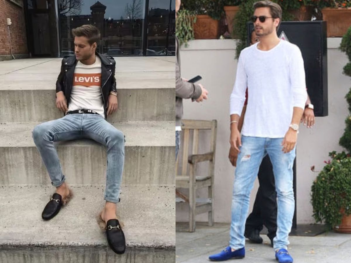 Phối giày sục nam cùng quần jean cặp đôi năng động khó cưỡng