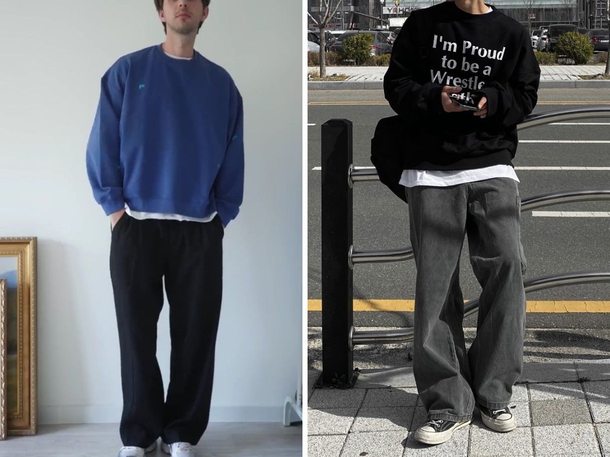 Quần jeans đan khi phối cùng áo sweater mang đến phong cách vintage