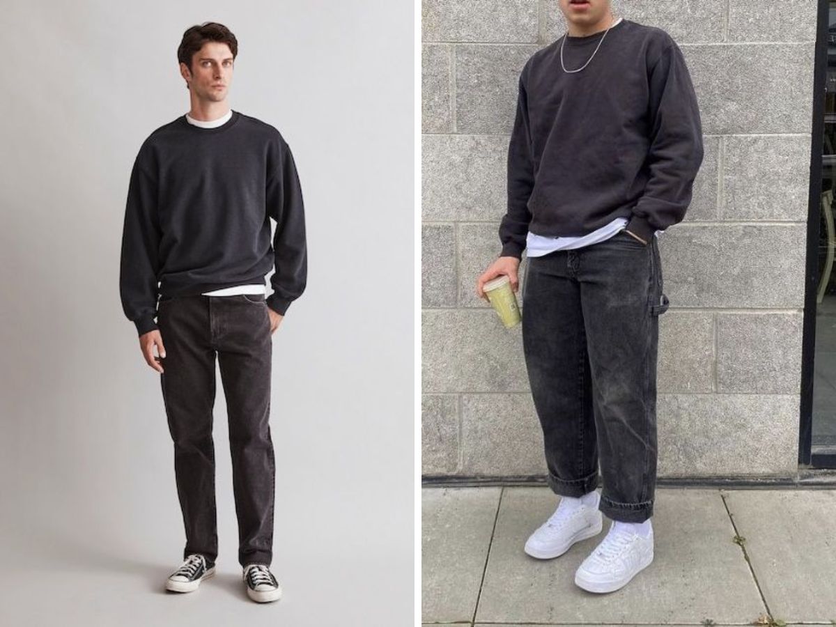 Quần jean đen nam phối với giày sneaker