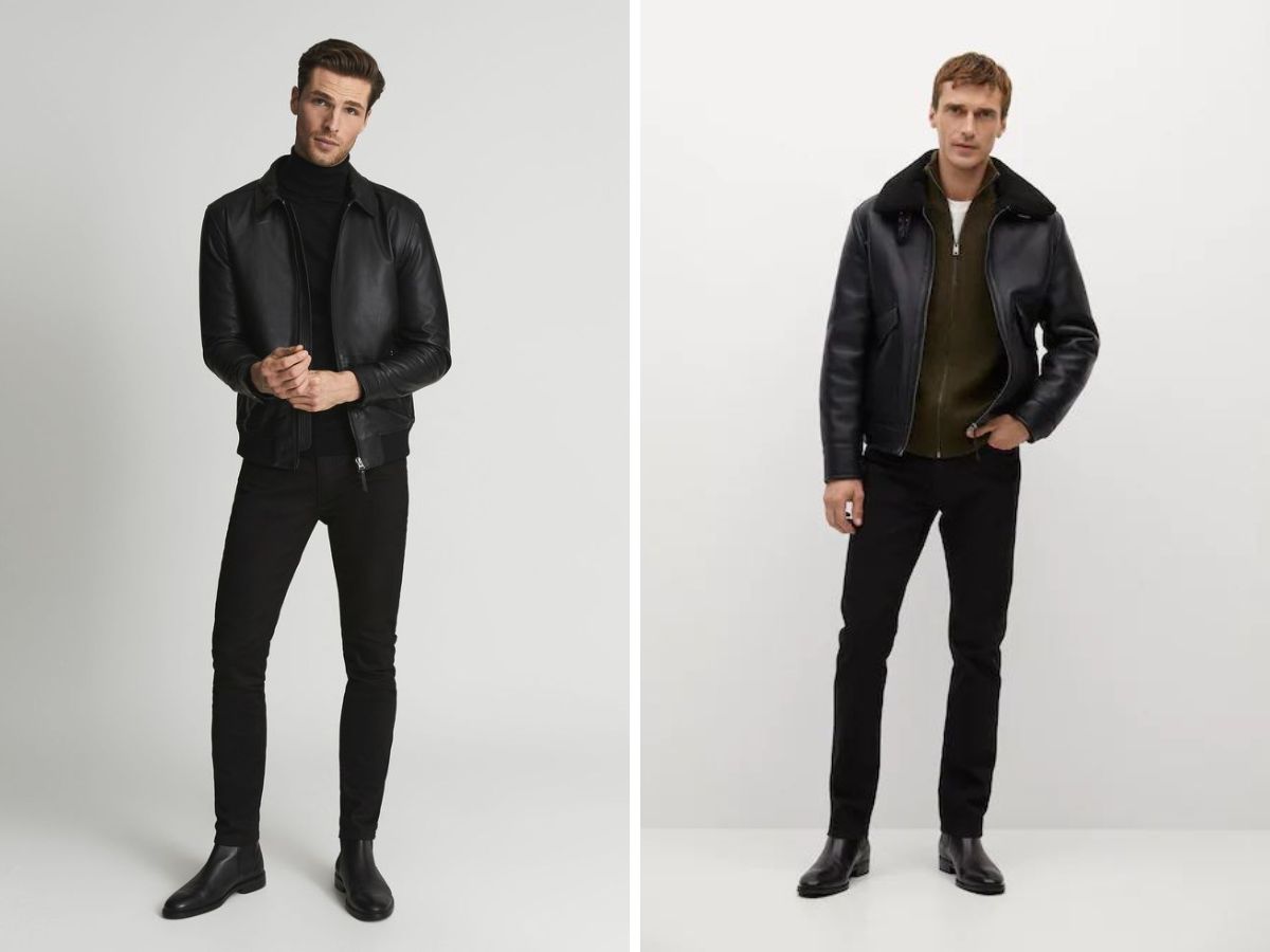 Quần jean đen nam phối với giày tây