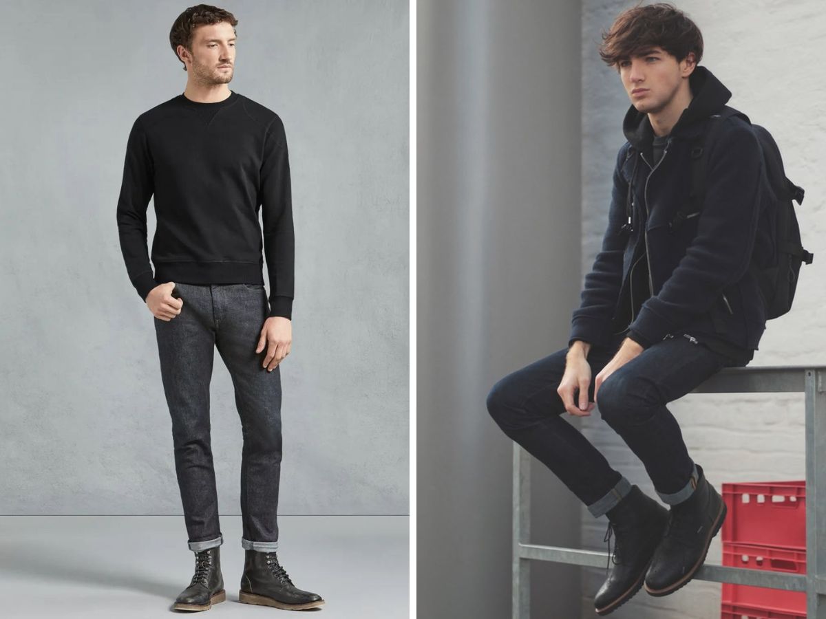 Quần jean đen nam phối với giày cao cổ