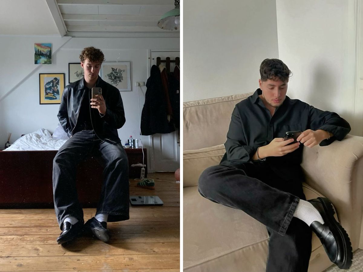 Quần jean đen nam phối với giày lười