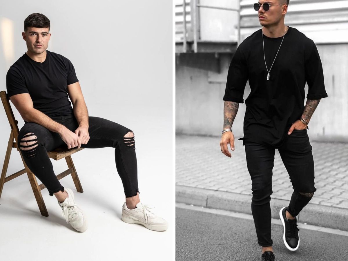 Quần jeans đen rách gối cực cá tính, bụi bặm, phong cách