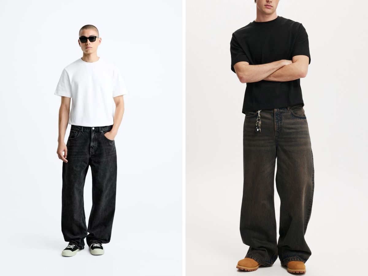 Phối quần jean nam đen ống rộng cùng áo pull retro vô cùng cá tính