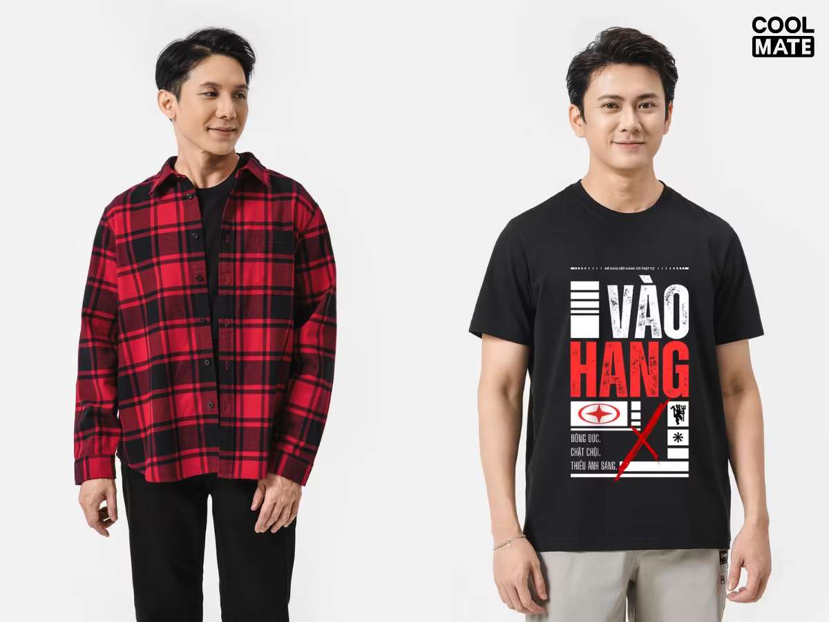 Phối đồ với áo sơ mi flannel và áo thun graphic phong cách hipster