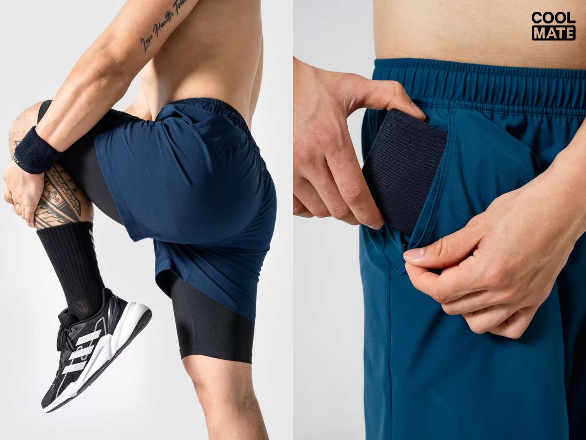 Quần short 2 lớp và các chi tiết khóa kéo tiện ích