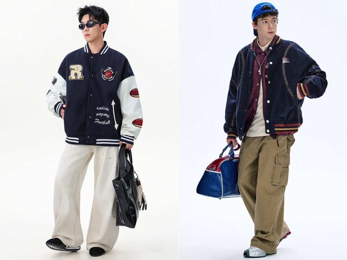 Phối đồ với áo khoác bóng chày kèm phụ kiện