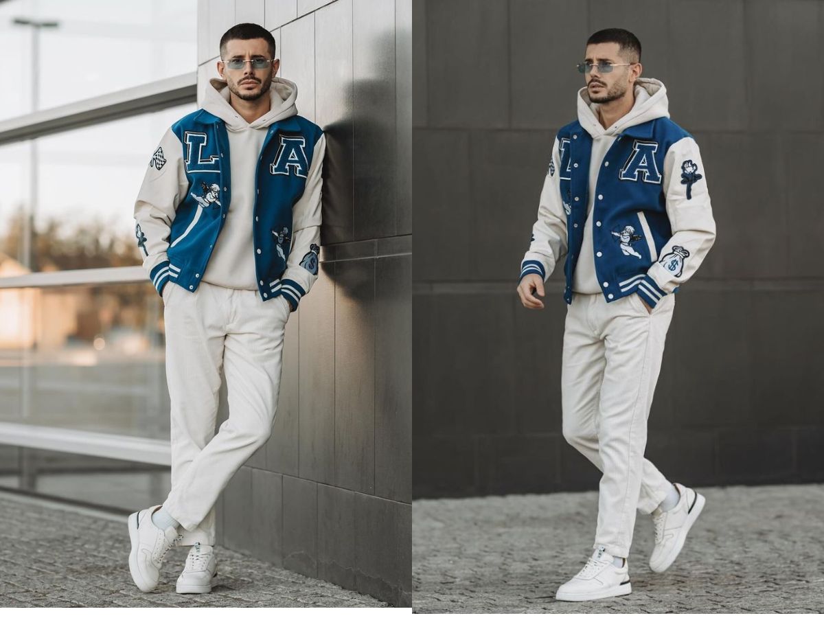 Layering với áo khoác bóng chày bên ngoài một chiếc hoodie năng động và giữ ấm khi thời tiết lạnh