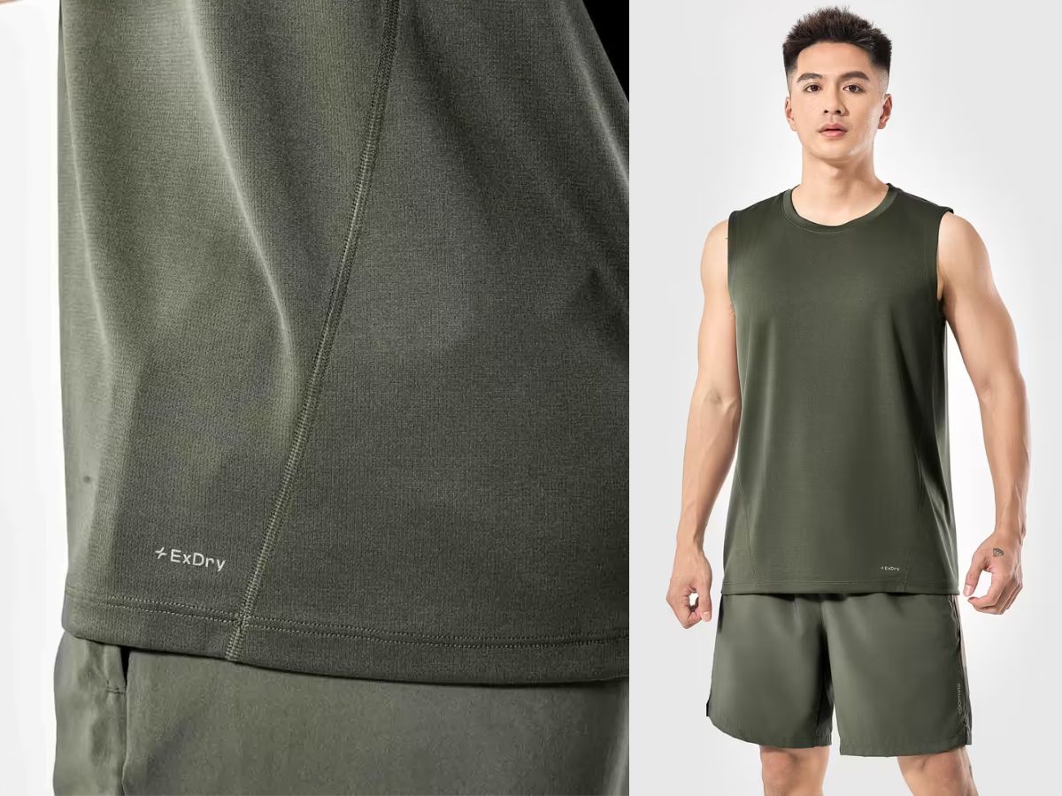 Cấu trúc dệt thoáng khí với chất liệu vải Dri-Breathe trên áo tank top Coolmate