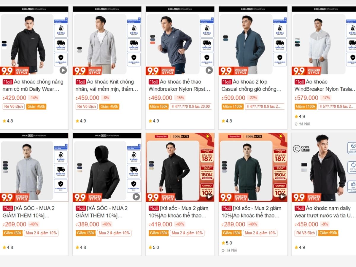 Coolmate là một trong những shop bán áo khoác bán chạy nhất shopee