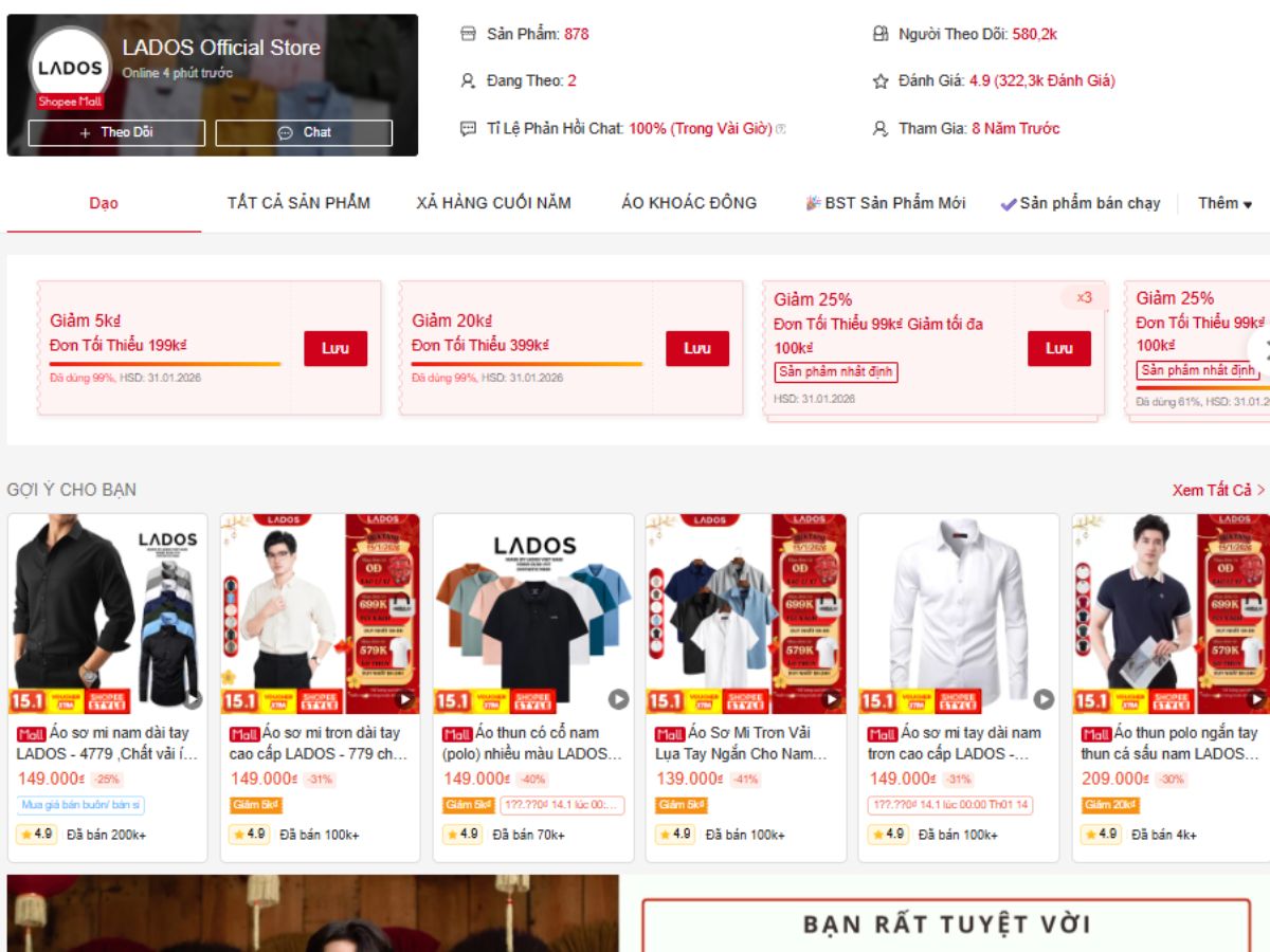 LADOS Official thời trang nam thanh lịch, hiện đại