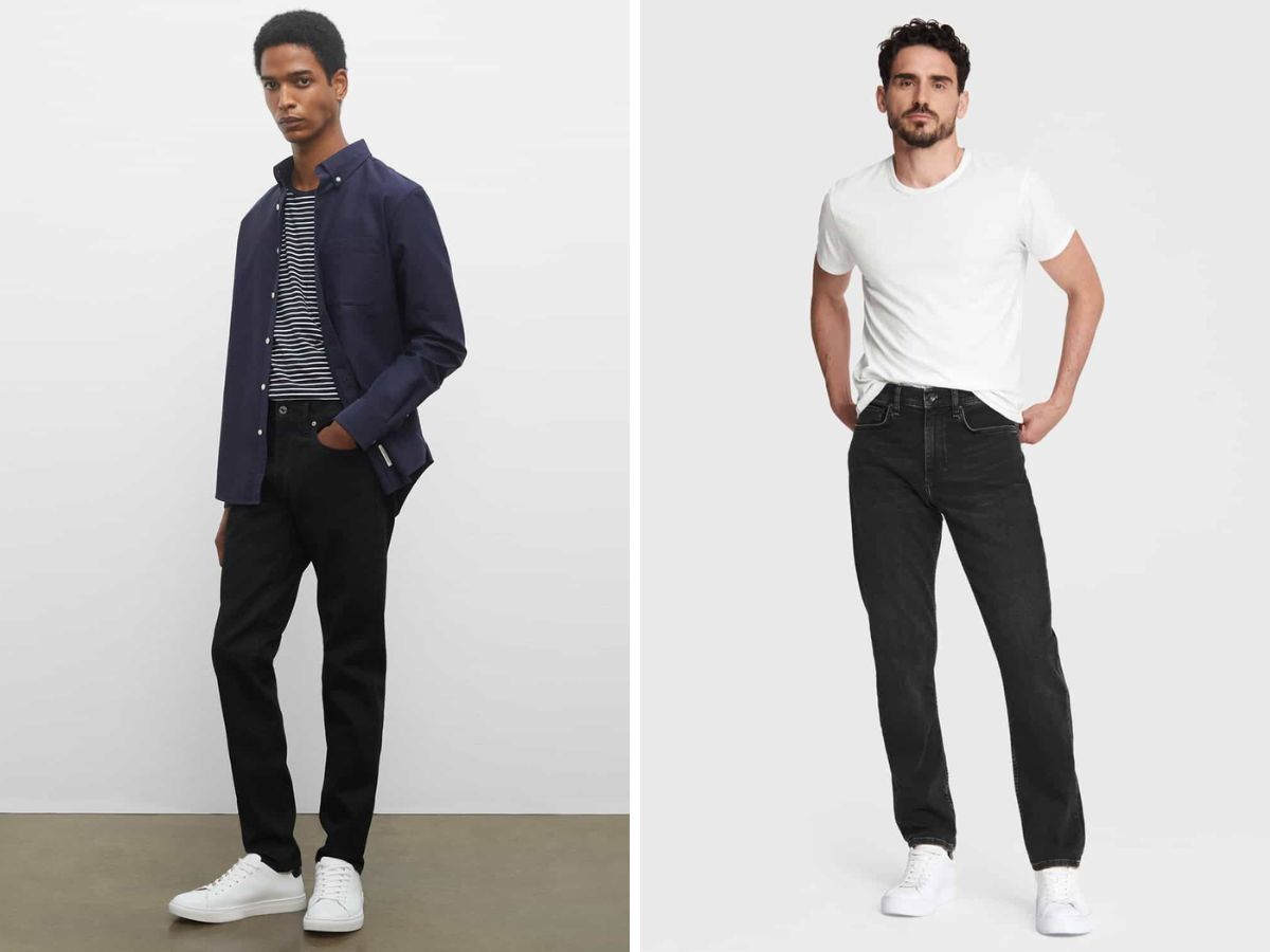 Sử dụng sneaker trắng là một trong các cách phối quần bò nam đen với giày ổn áp