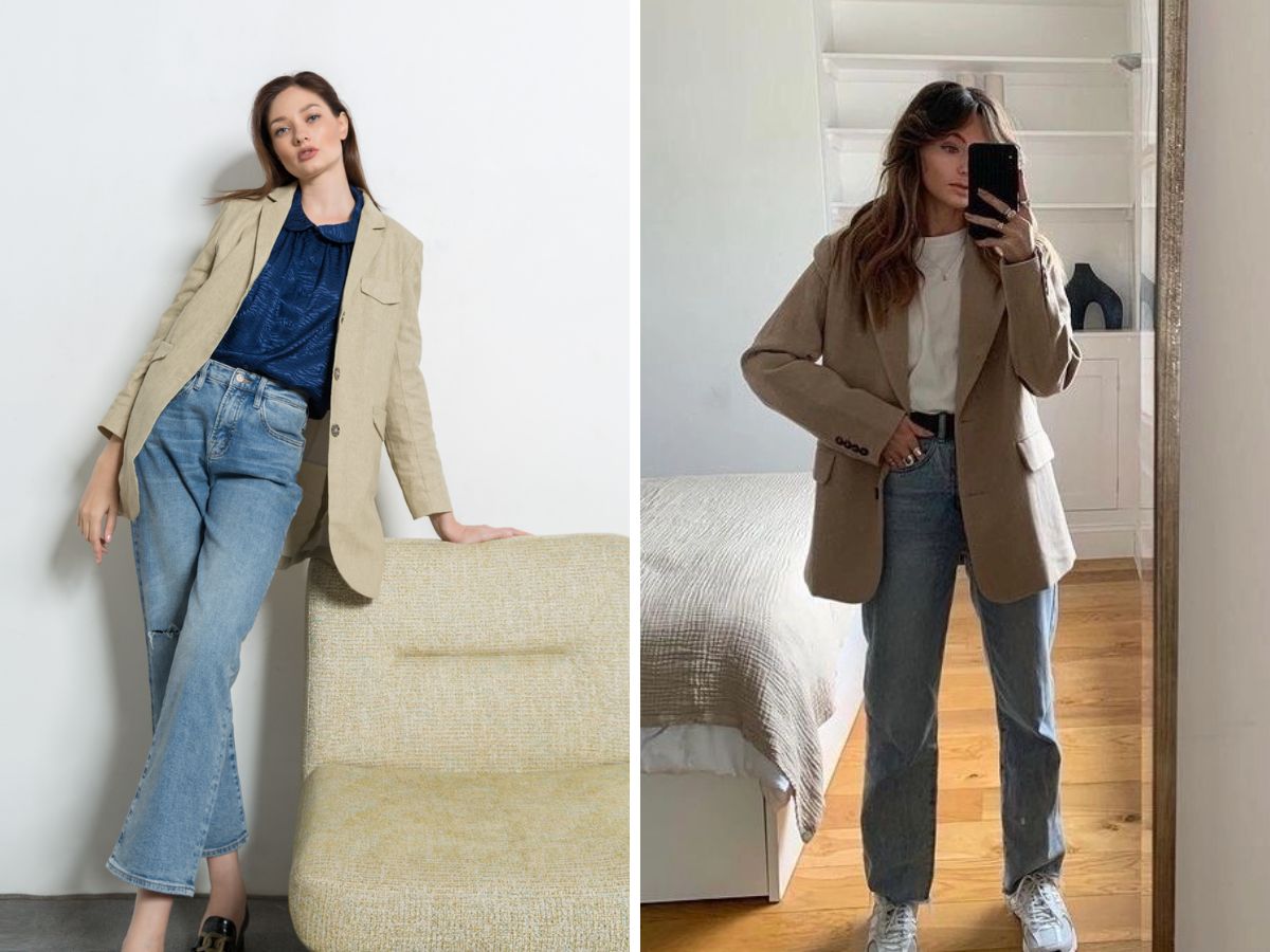 Năng động dạo phố với Blazer dáng dài + quần jeans/ống đứng