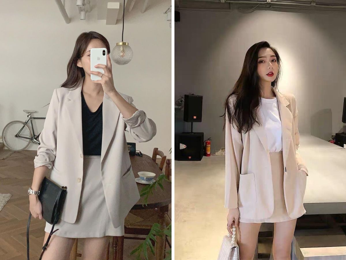 Thanh lịch và nhẹ nhàng với Blazer dáng dài + chân váy (chữ A, xếp ly, bút chì)