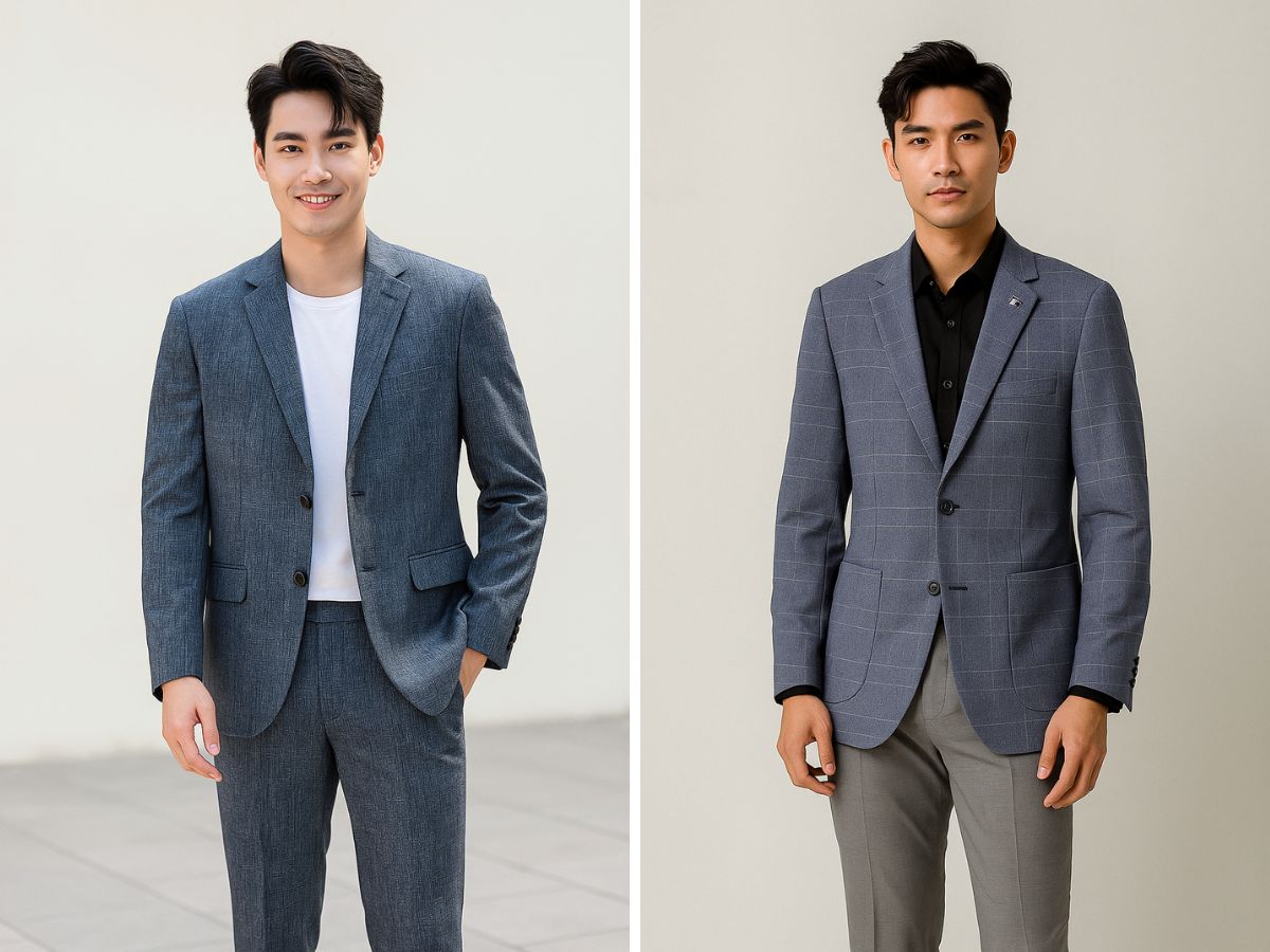 Phối Blazer kẻ sọc + Quần đơn sắc cùng tông màu