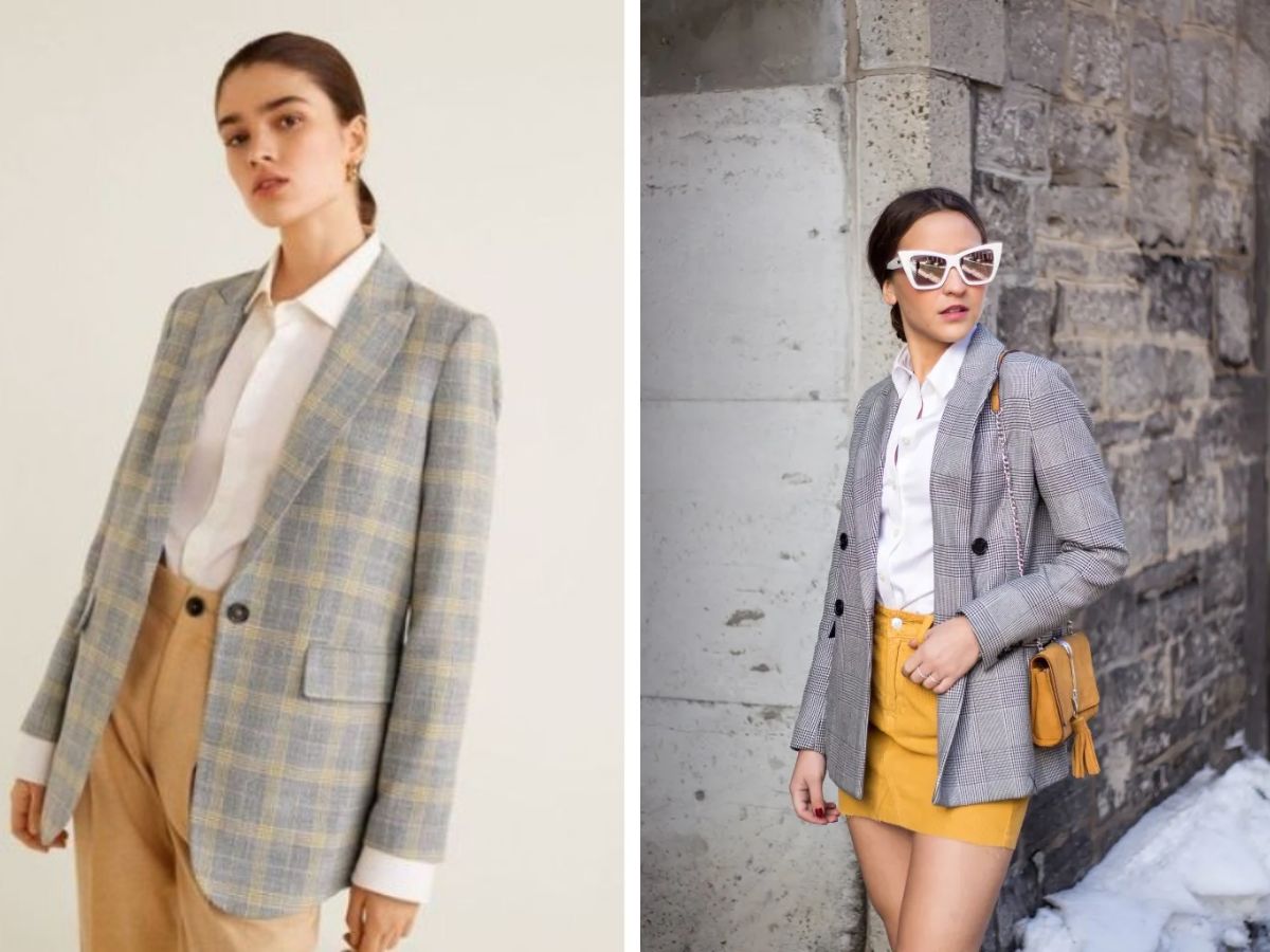 Phối Blazer kẻ sọc + Áo sơ mi + Quần tây/Chân váy bút chì