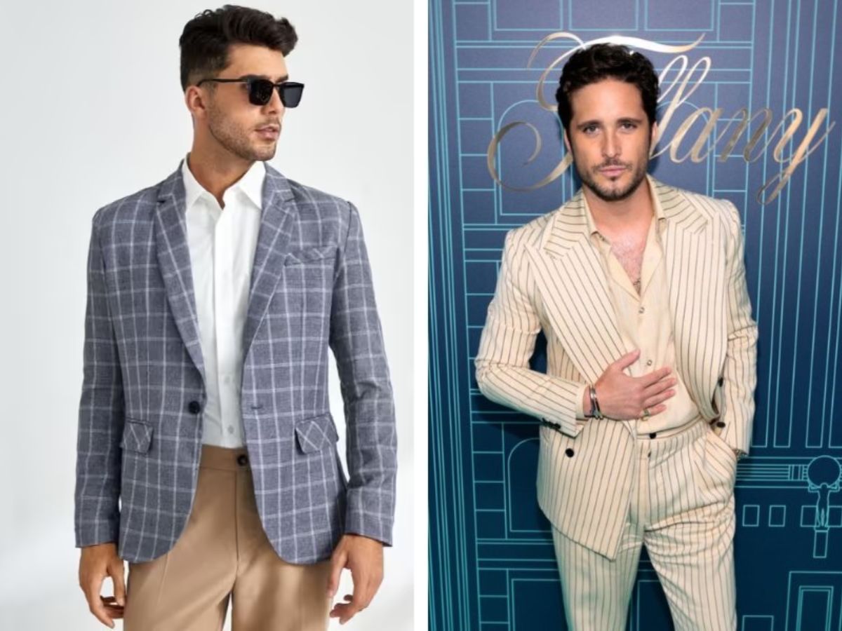 Phối Blazer kẻ sọc + Áo sơ mi + Quần chinos