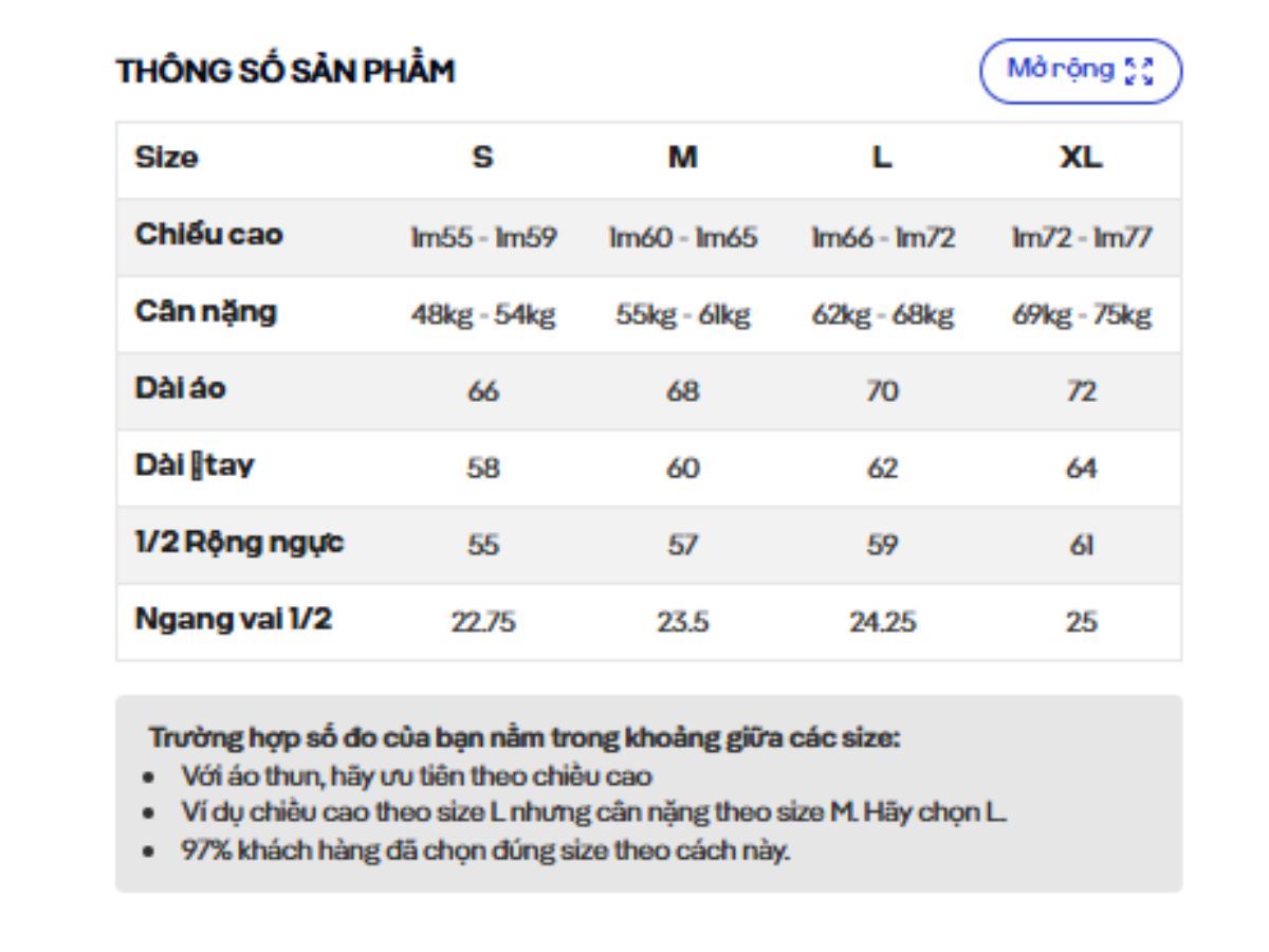 Tham khảo bảng size áo khoác của Coolmate