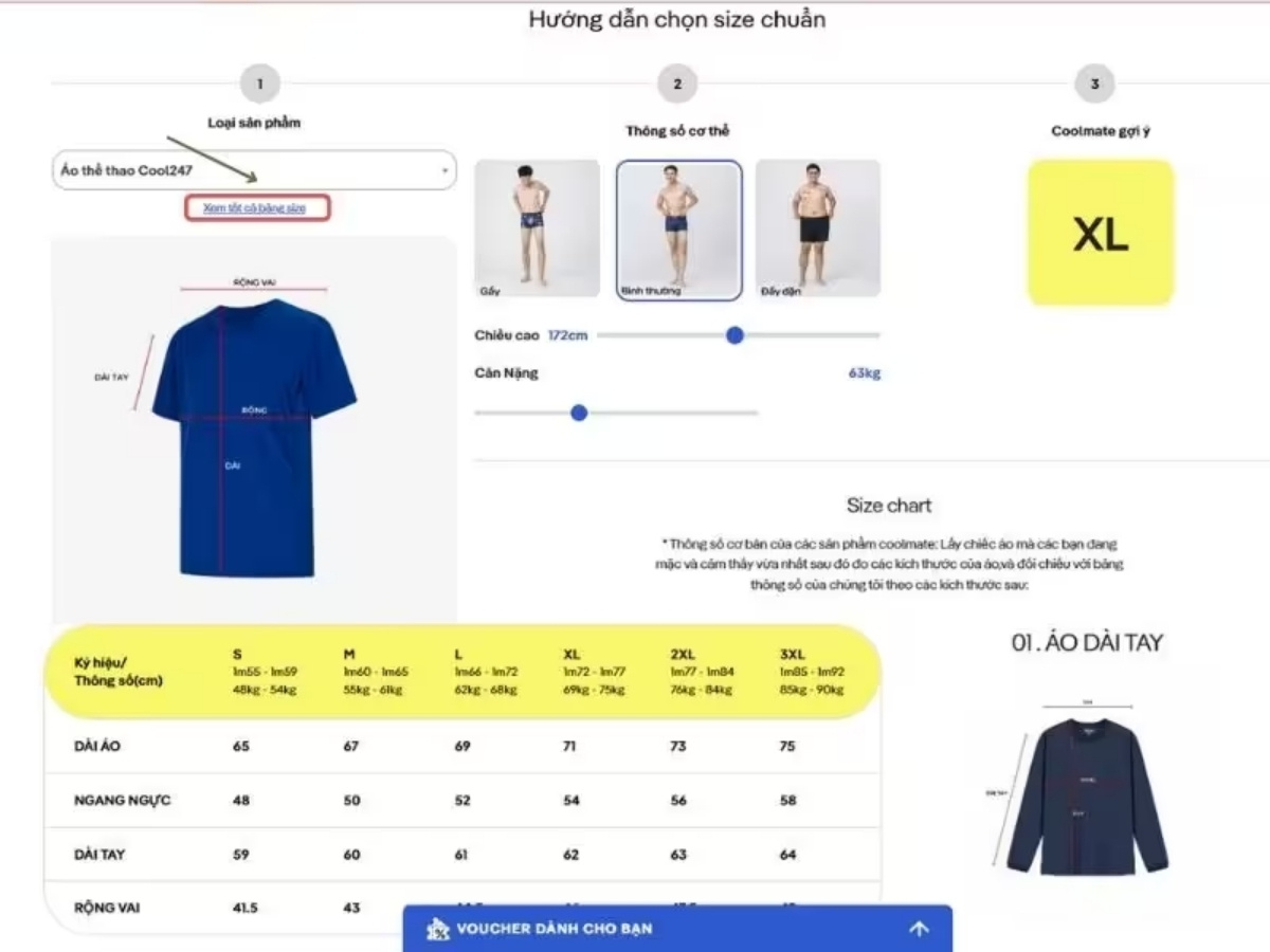 Hướng dẫn cách đo các số đo cơ thể (ngực, vai, dài áo) để so sánh với bảng size của Coolmate