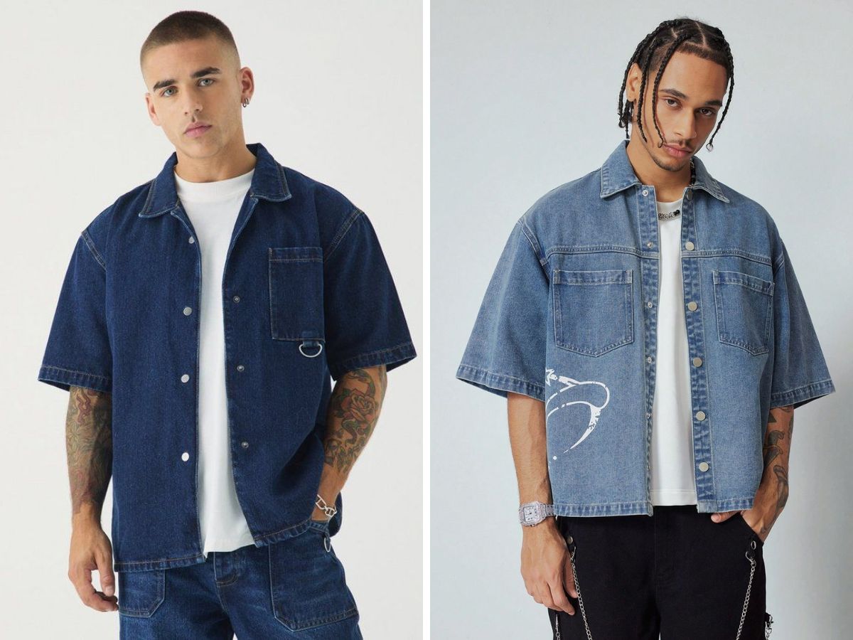 Áo Khoác Sơ Mi Denim Tay Ngắn Bụi Bặm, Cá Tính Level Up