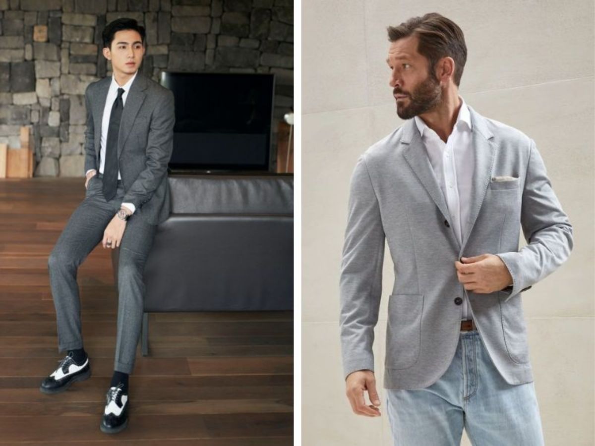 Mặc blazer flannel màu xám lông chuột, cảm giác mềm mại và thoải mái