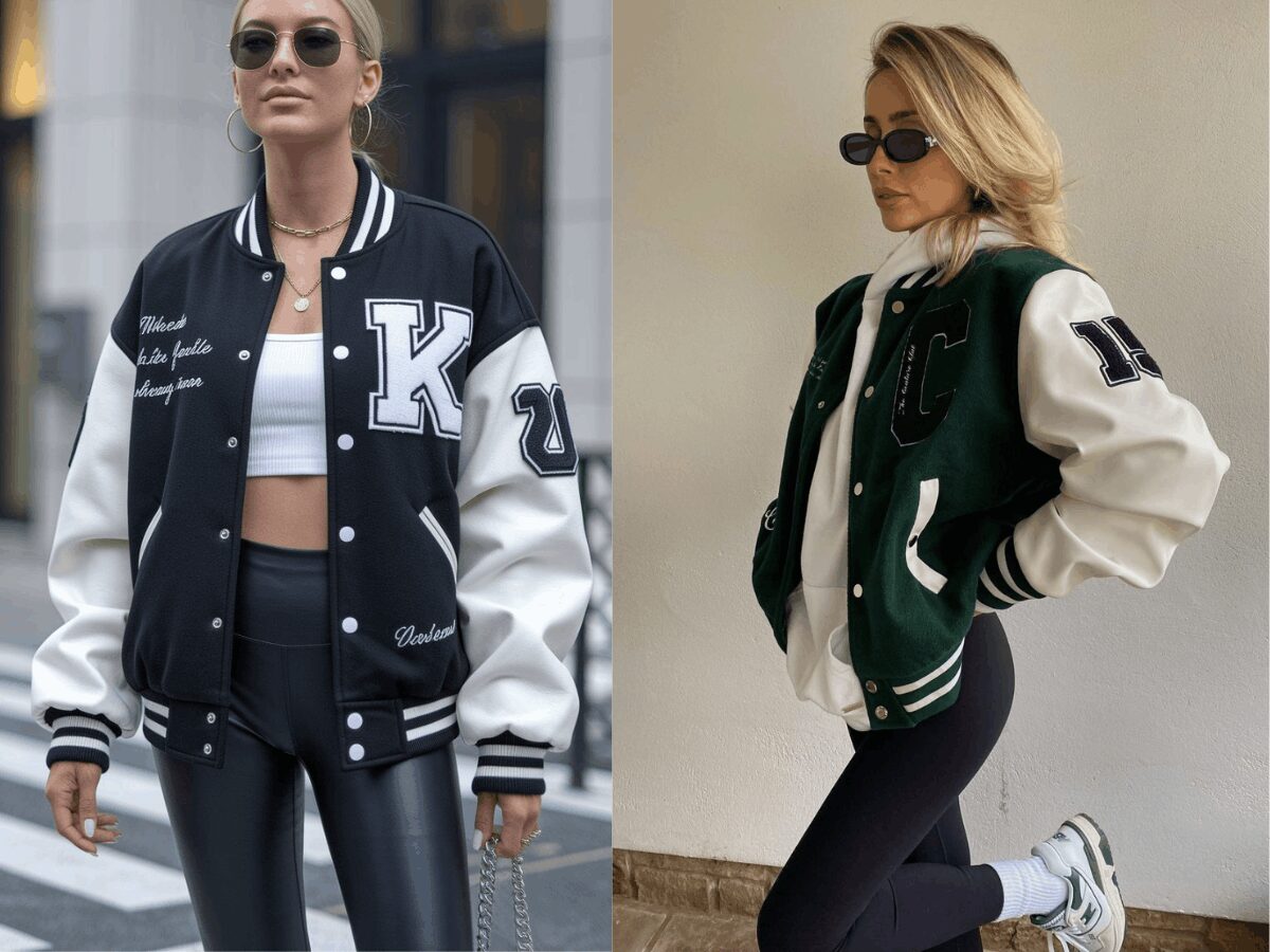 Cô gái mặc áo Varsity Jacket kết hợp với quần skinny jeans