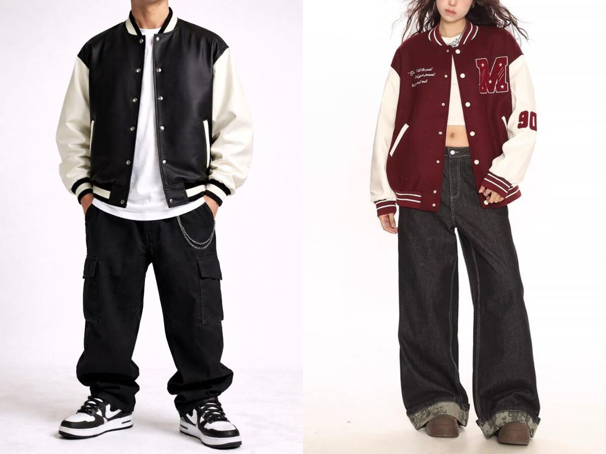 Outfit hoàn thiện với áo khoác Varsity Jacket