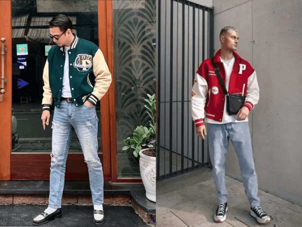 Varsity Jacket phối với quần jeans