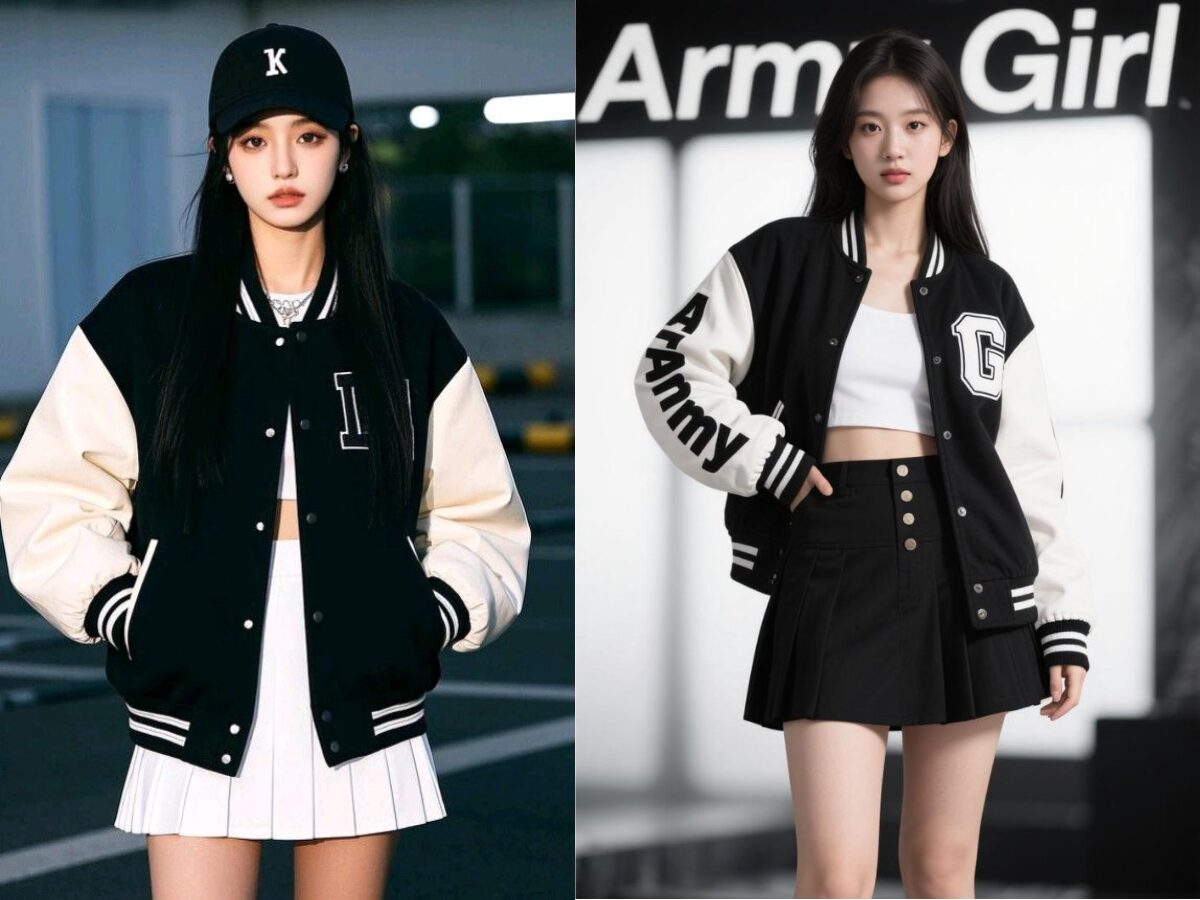 Áo Varsity Jacket kết hợp cùng chân váy tennis xếp ly
