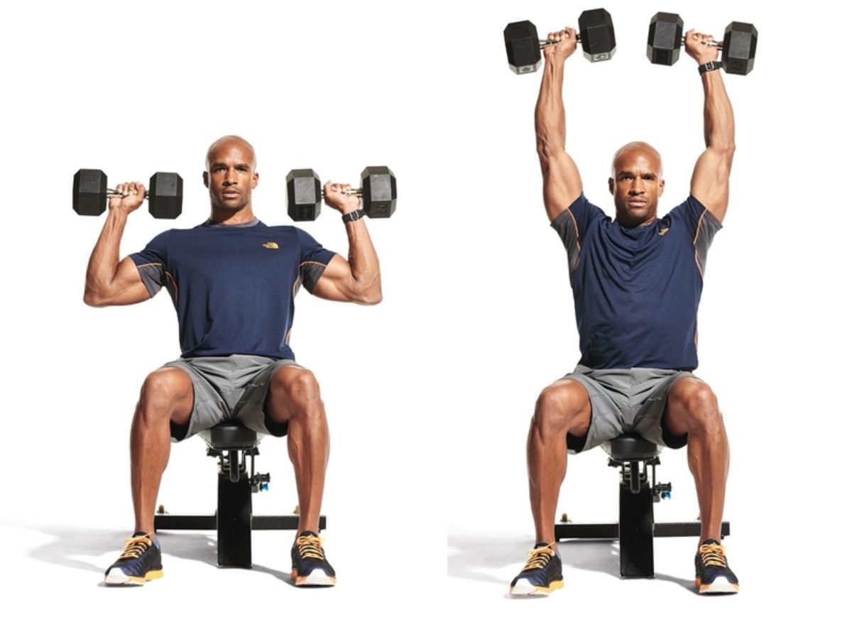 Nhún vai với tạ đơn ngồi trên ghế nghiêng