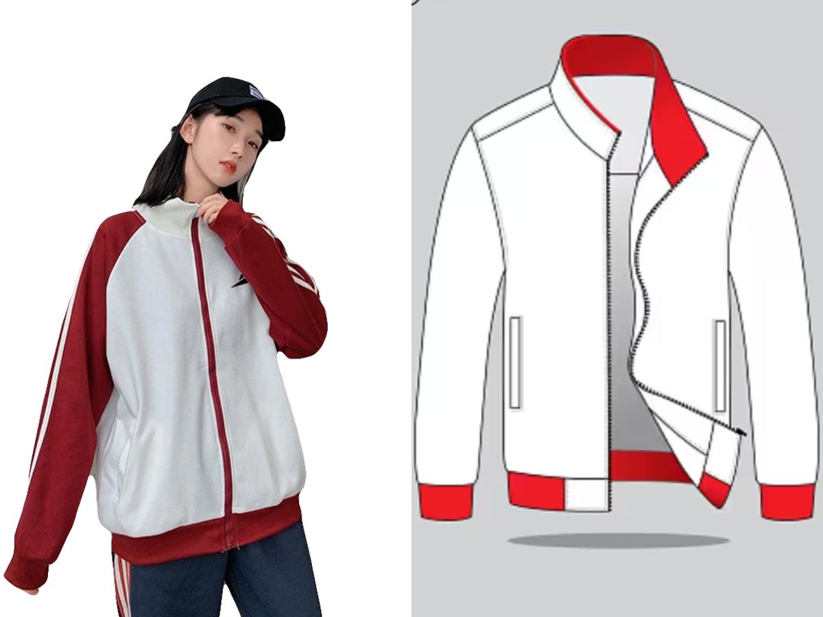 Áo khoác trắng phối viền đỏ - áo đồng phục công ty mùa đông