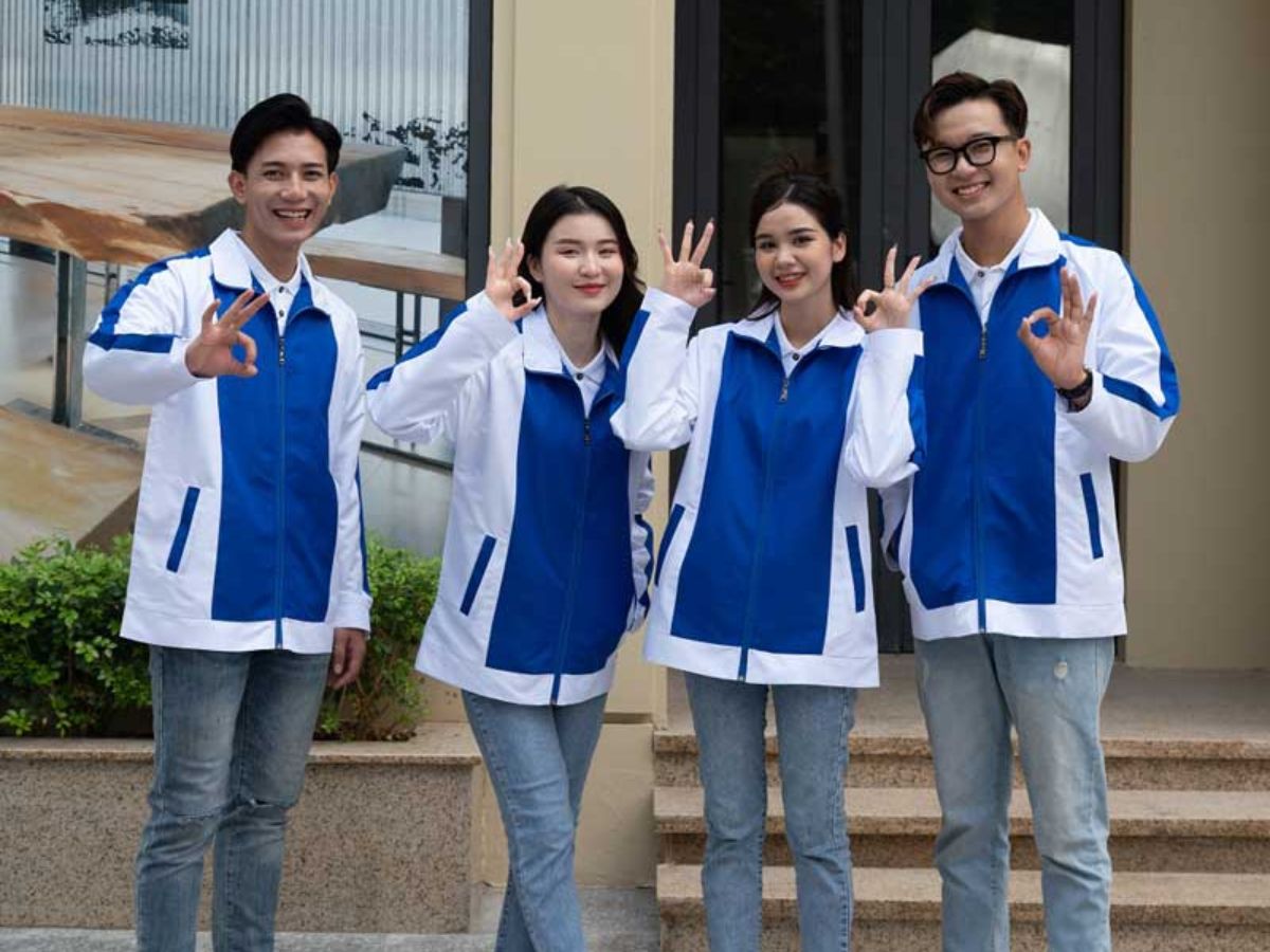 Áo khoác gió viền xanh - áo đồng phục công ty mùa đông