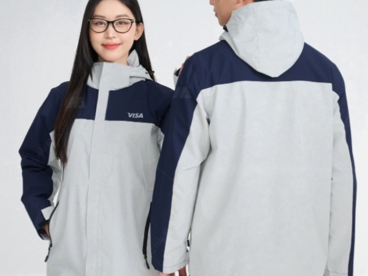 Đồng phục công ty mùa đông - áo khoác xám phối xanh