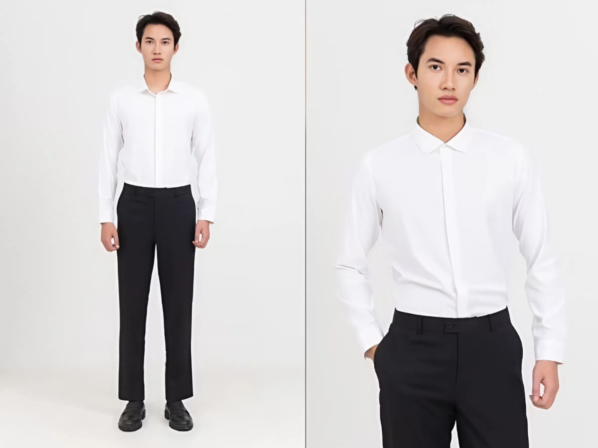Combo sơ mi với quần tây là lựa chọn kinh điển, an toàn