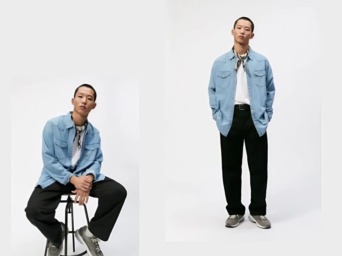 Một sự kết hợp có phần phá cách giữa Áo Sơ Mi Denim và Quần Tây
