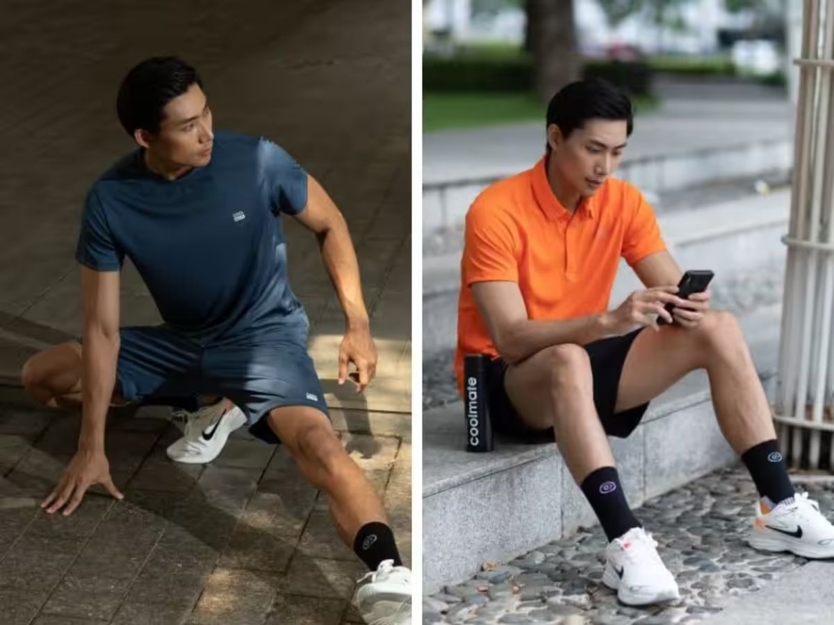 Người mẫu nam năng động đang chạy bộ, mặc trang phục thể thao của Coolmate