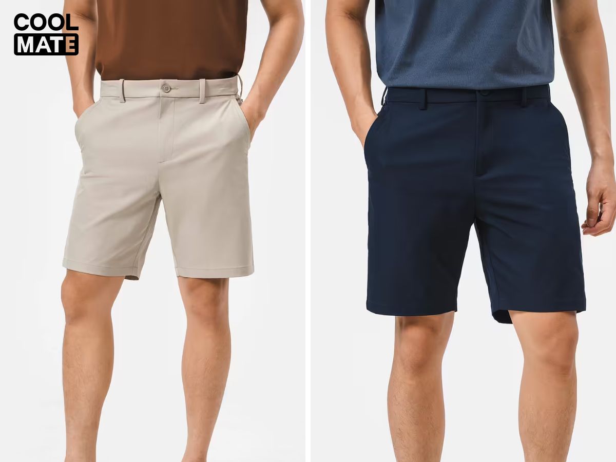 Outfit với quần short kaki và áo thun trơn từ Coolmate