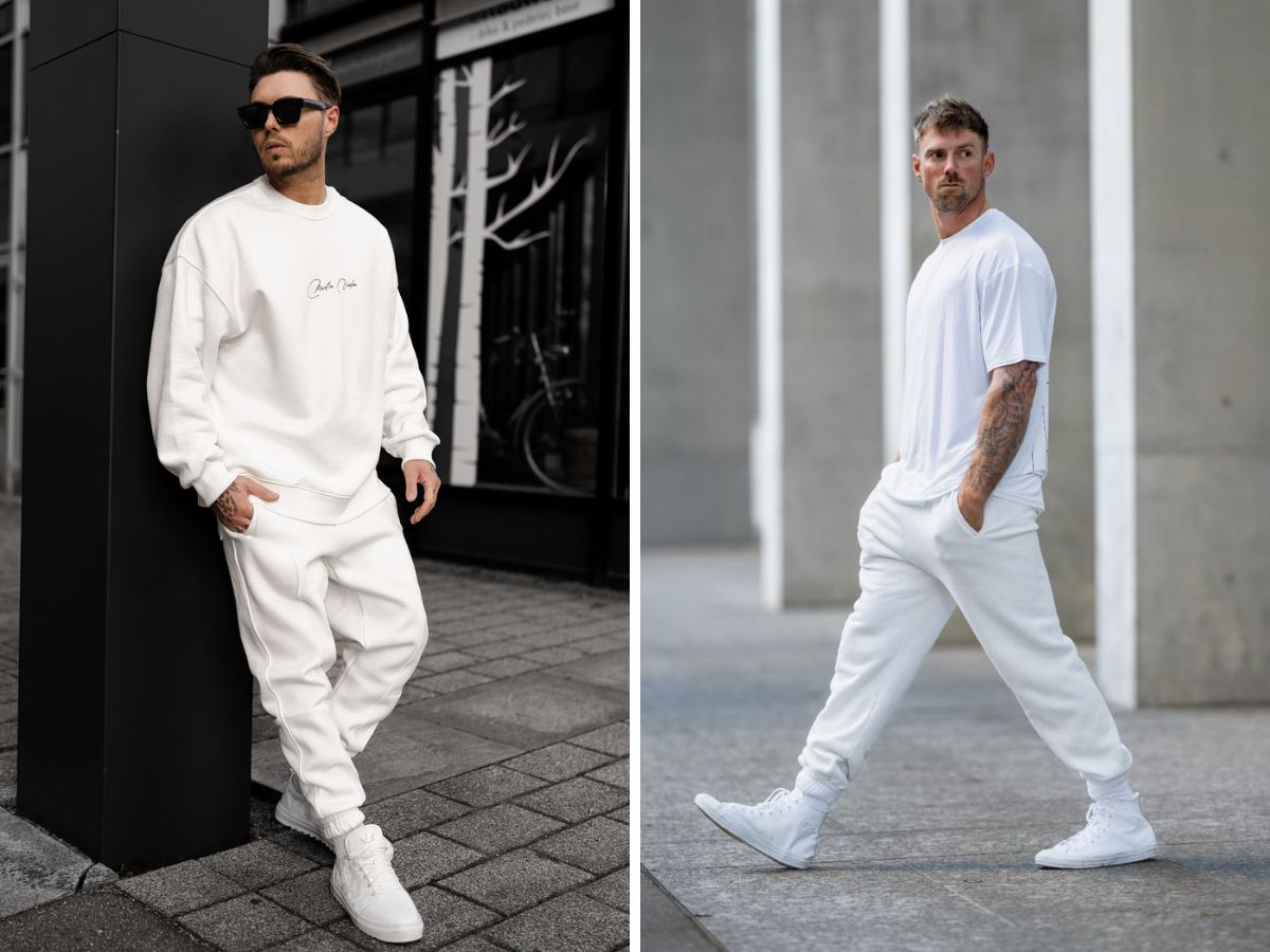 Jogger và giày trắng giúp anh em thêm trẻ trung