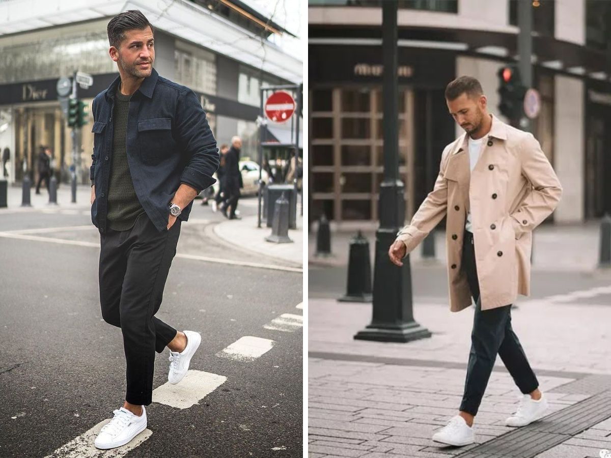 Có nhiều cách phối áo khoác cùng giày trắng