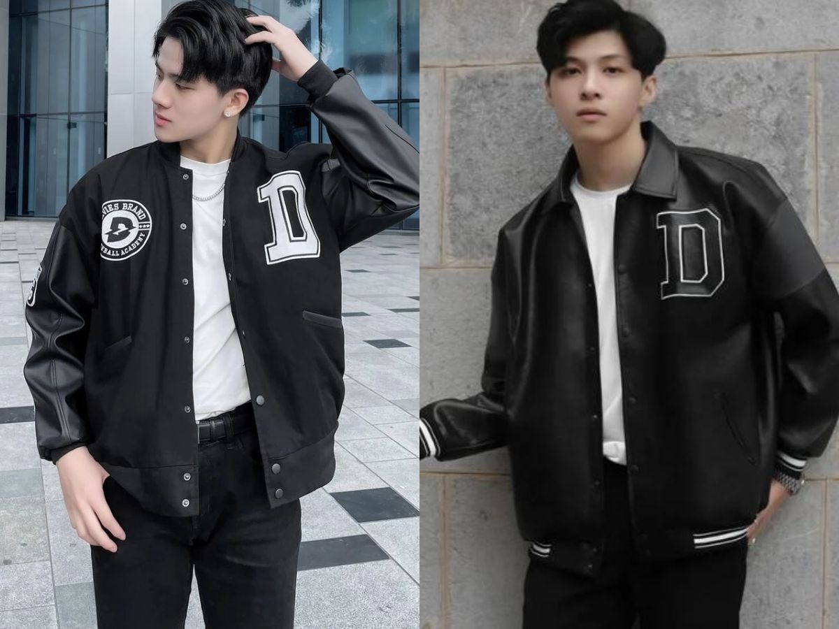 Năng động mà ấm áp với áo khoác bomber/varsity và áo phông dài tay