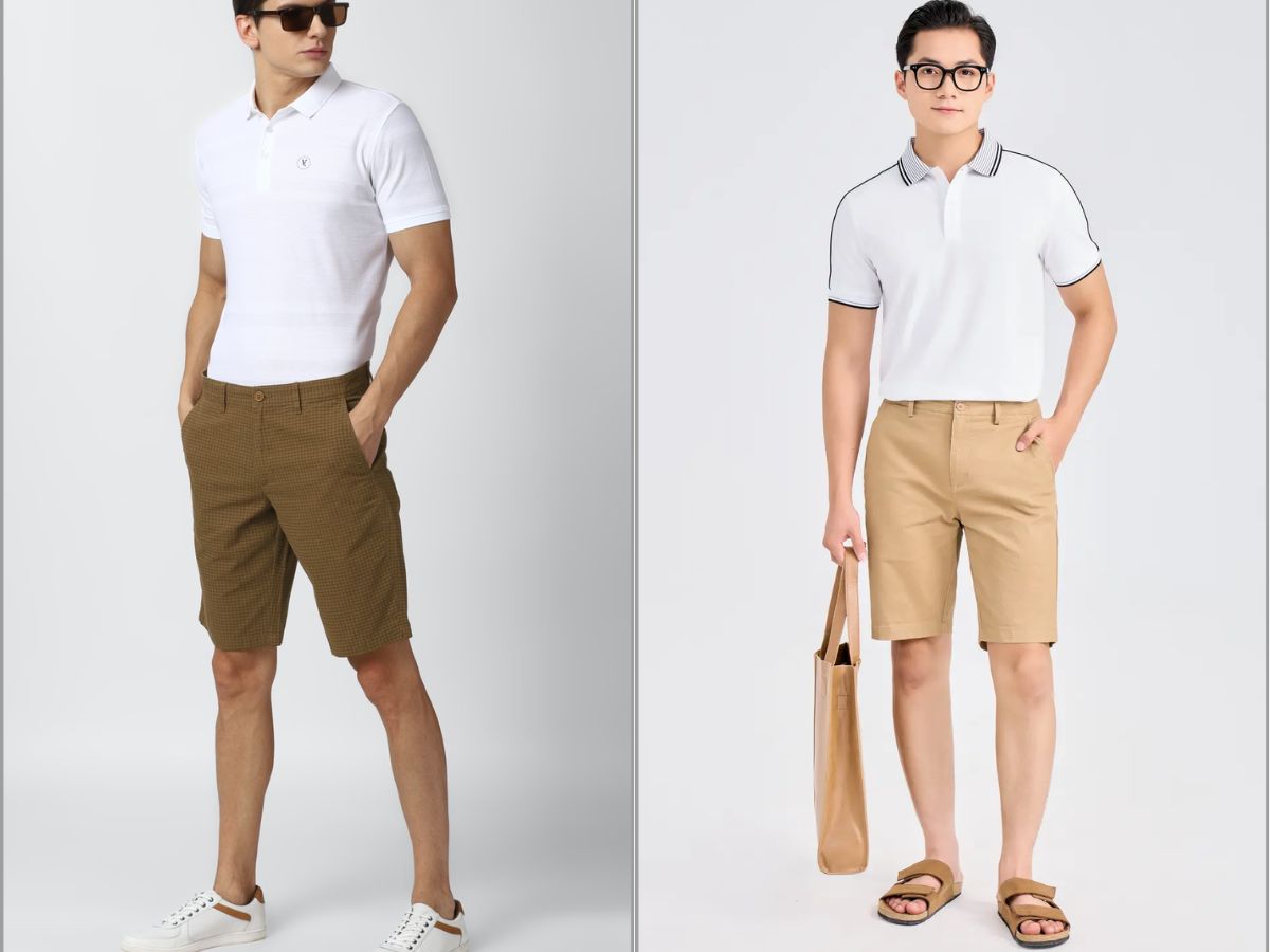 Quần short nâu phối áo polo