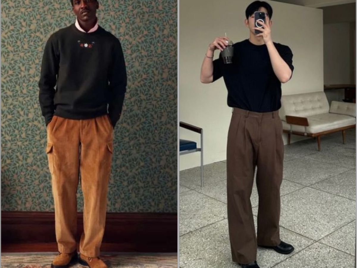 Quần nâu và áo đen