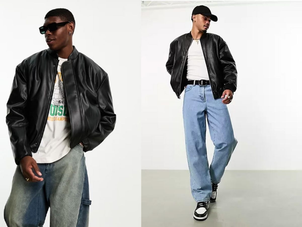 Áo khoác bomber ấm áp + áo thun dài tay + quần jean/kaki cá tính và sành điệu