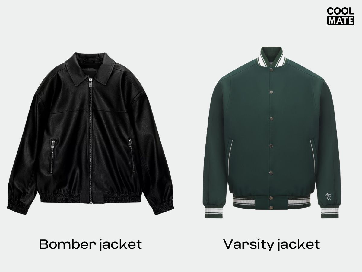 Áo khoác bomber dùng cài dây kéo, áo khoác varsity cài nút bấm