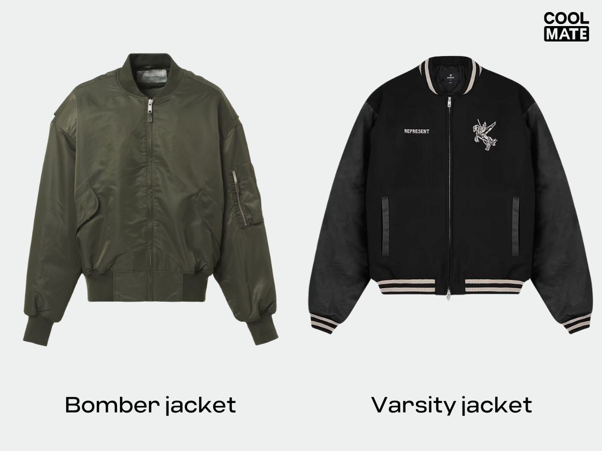 Áo bomber thiết kế trơn, áo varsity có nhiều họa tiết hơn