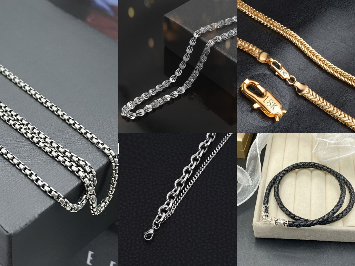 Các Chất Liệu Dây Chuyền Phổ Biến Như Bạc, Thép Không Gỉ, Titanium, Vàng, Da