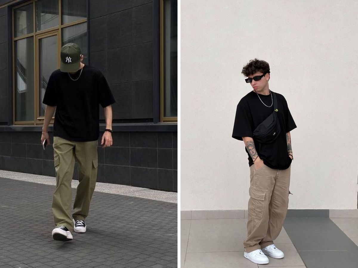 Quần túi hộp với áo thun năng động