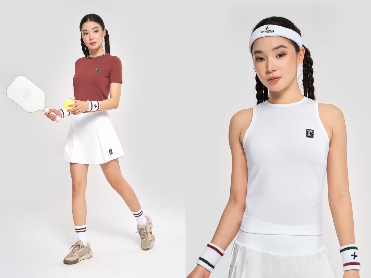 Phối váy tennis/quần váy năng động cùng áo thun hoặc áo tank top